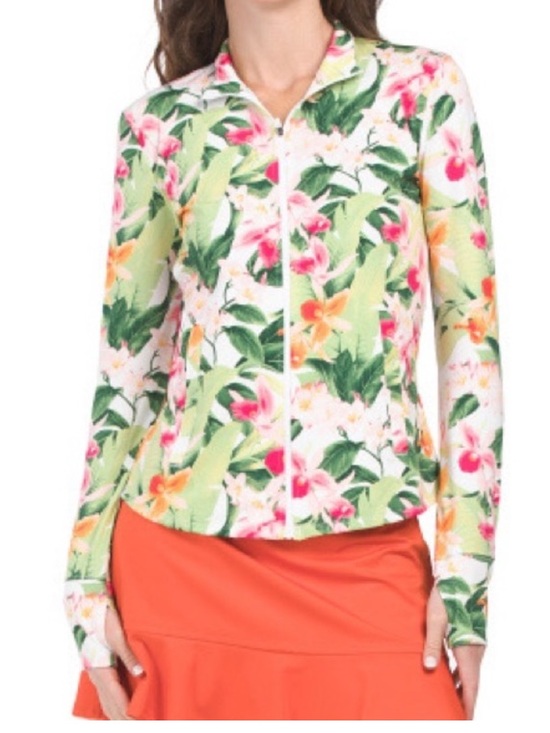 Tommy Bahama Jackets & Blazers - Tommy Bahama SPF 50 Active Floral Zip-Up Jacket in Pink Green & White Large NWOT